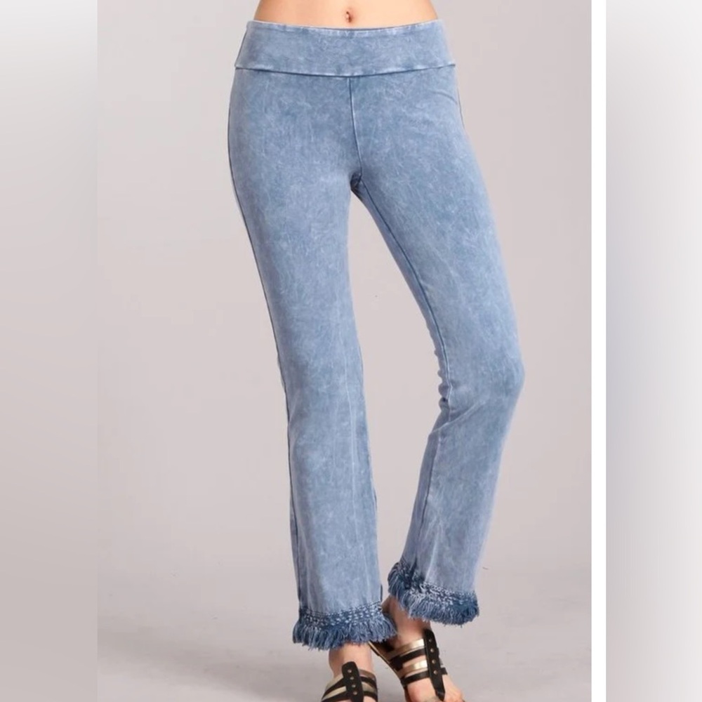 Chatoyant Mineral Wash Ankle Fringe Hem Pants